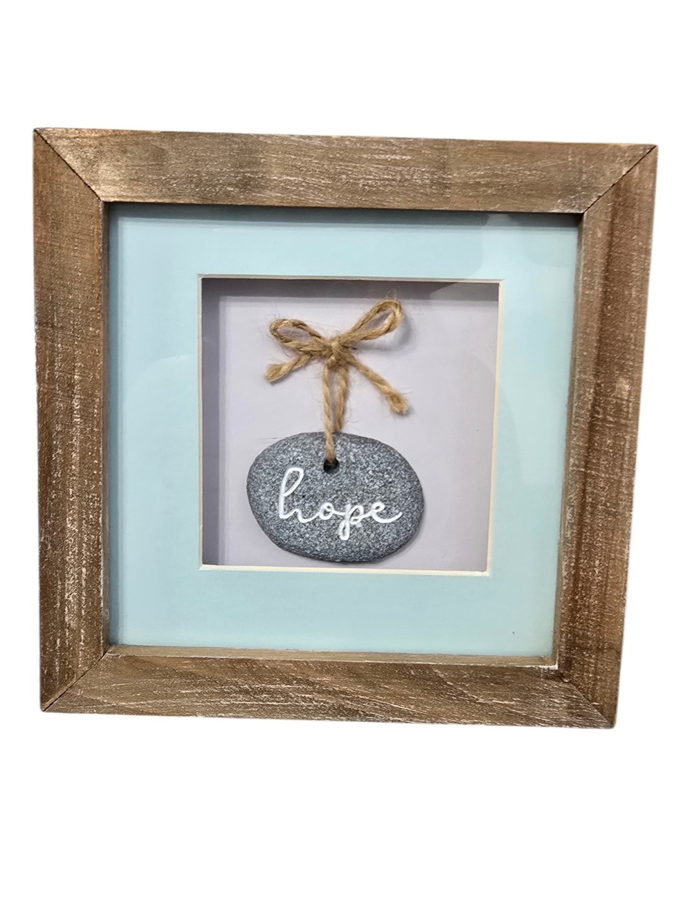 Kirklands Framed 'Hope' Stone Wall Art - Light Blue & Natural Wood